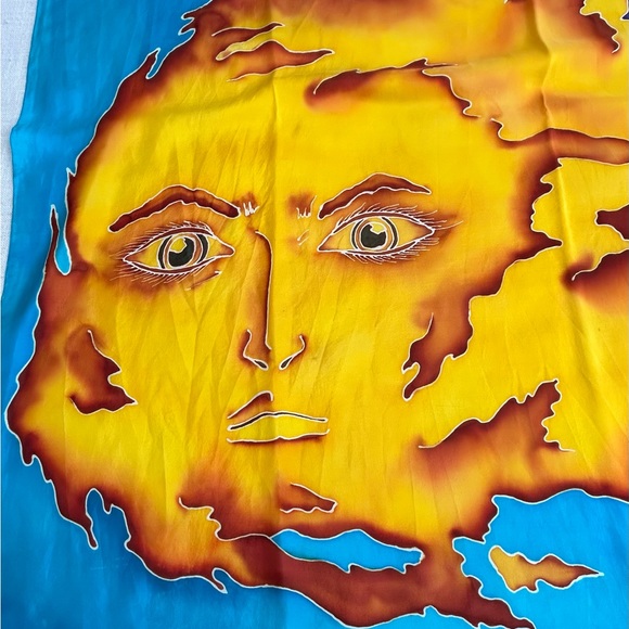 •DianeZ Spera Handprinted Hand Rolled Silk Graphic Sun Moon Unique Scarf 44”x41” - Picture 9 of 10
